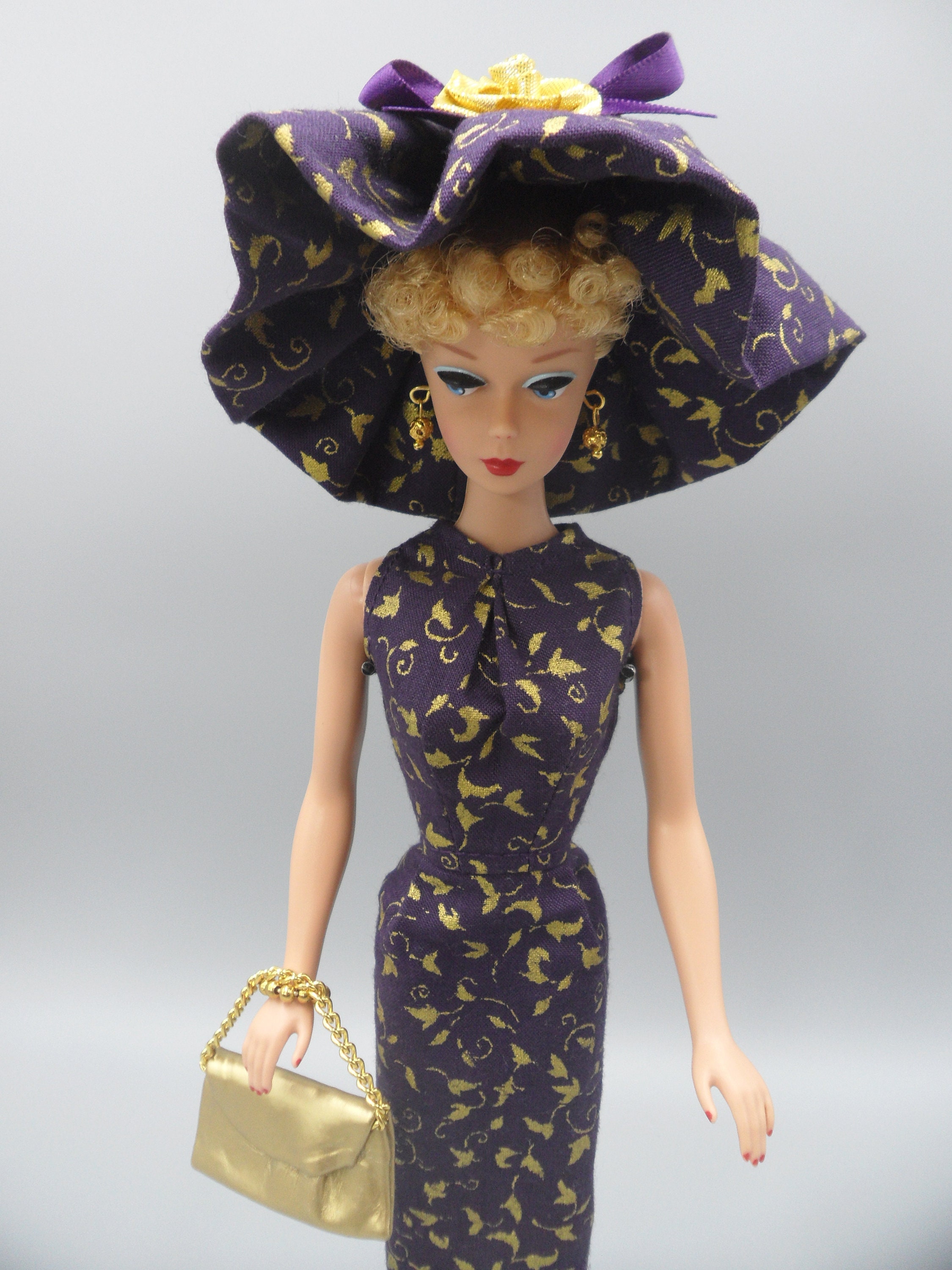 Handmade Clothes for 11.5" Fashion Dolls: Sheath Dress, Handbag, &  Lampshade Hat - Purple and Gold - Etsy