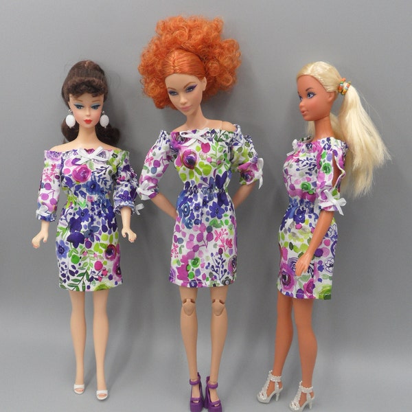 Handmade 11.5 & 12" Fashion Doll Clothes: 70s Retro Slit Sleeve Mini Dress, Ready To Ship, Your Choice