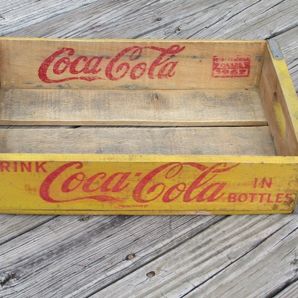 Coca Cola Crate, Yellow Coca Cola Crate, Chattanooga 1962 Wood Box, Vintage Wood Box