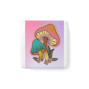 Mushroom Magnet, Square porcelain