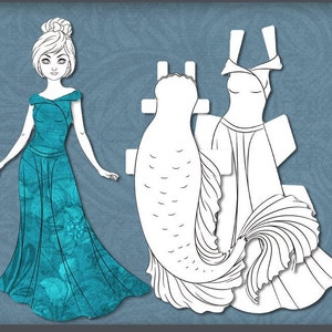 Pagine da colorare di bambola di carta digitale PDF Bambola di carta principessa Paper Doll stampabile Vesti i fogli da colorare 16 pagine