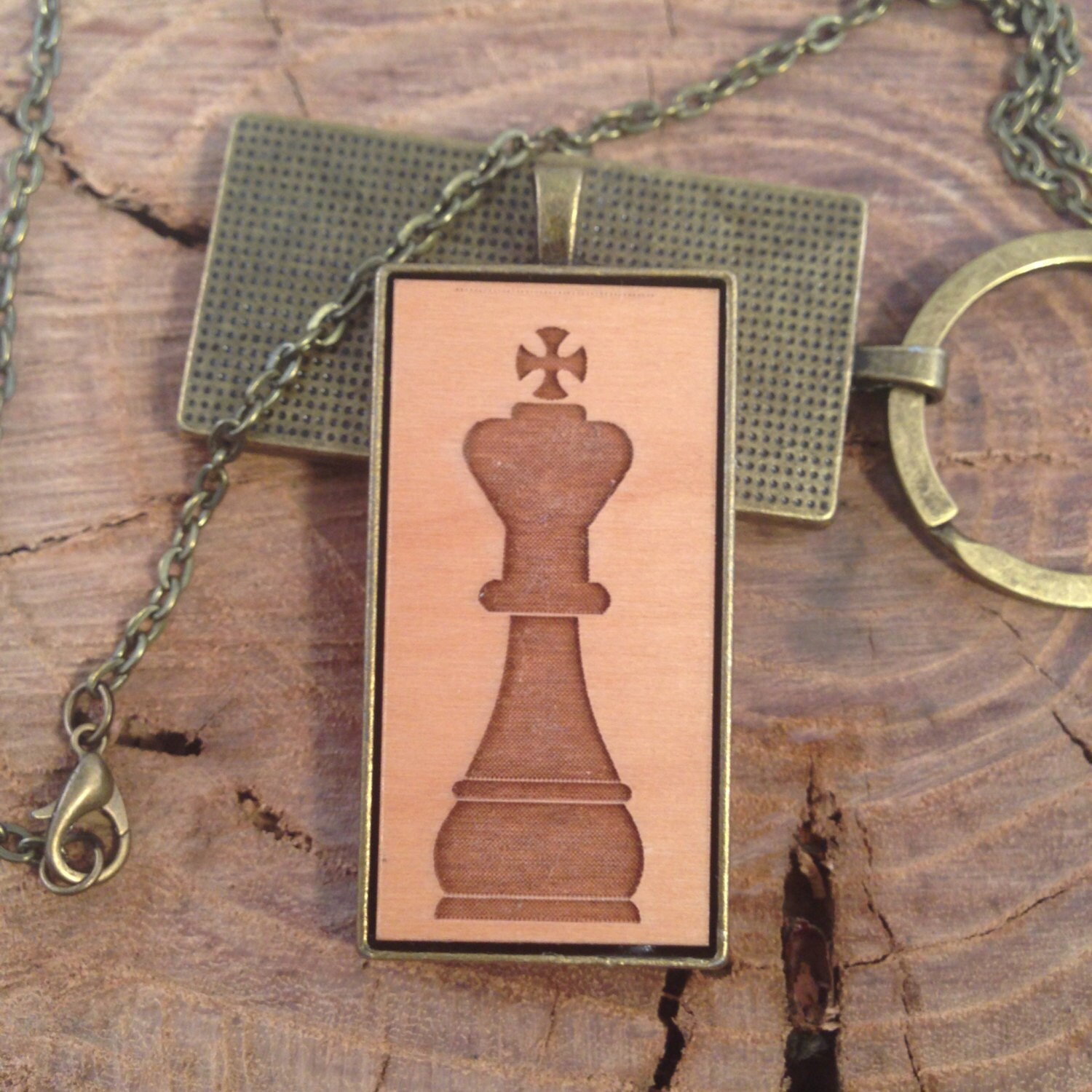 KING CHESS PIECE necklace pendant jewelry laser wood engraved Etsy