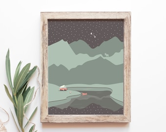 Into the Wild, Unframed FINE ART PRINT, Moose, Nature, Camping, Woodland, Forest, Outdoors, Nursery, Wall Decor, Home Decor, adventure