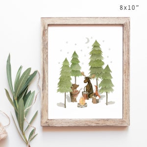 Camp Song- Unframed ART PRINT, Bear, Fox, Moose, Watercolour, Watercolor, Nature, Camping, Love, Woodland, Nursery, Wall Decor, Home Decor