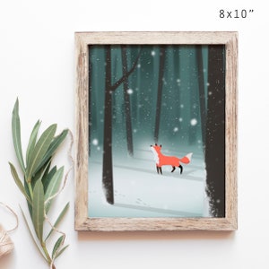 First Snowfall, Unframed Art Print, Fine Art, Fox, Nature, Forest Print, Nursery, Wall Decor, Home Decor, Woodland Print, Kid Room decor