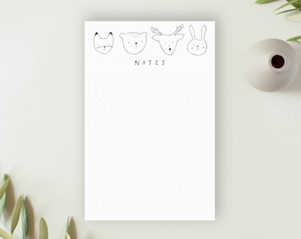 Notepad - Cute Stationery - List - Cute Notes - Woodland Stationery - Monochrome Stationery -