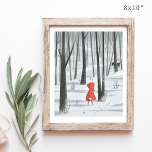 LITTLE RED: Winter Stroll, Red Riding Hood, Big Bad Wolf, Girl Nursery Decor, Girl Decor, Nursery Wall Art, Nursery Rhyme Prints, Storybook