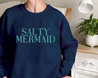 Salty Mermaid Relaxed Fit Sweatshirt, Beach Clothing