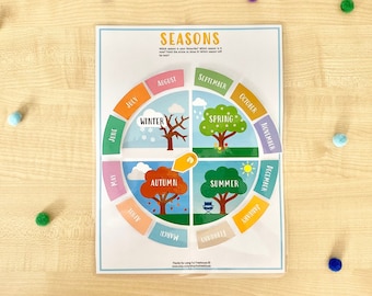 Seasons Printable, Months of The Year busy book sheet and perpetual calendar, preschool seasons matching game,  season binder sheet