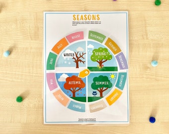 Seasons Printable, Months of The Year busy book sheet and perpetual calendar, preschool seasons matching game,  season binder sheet