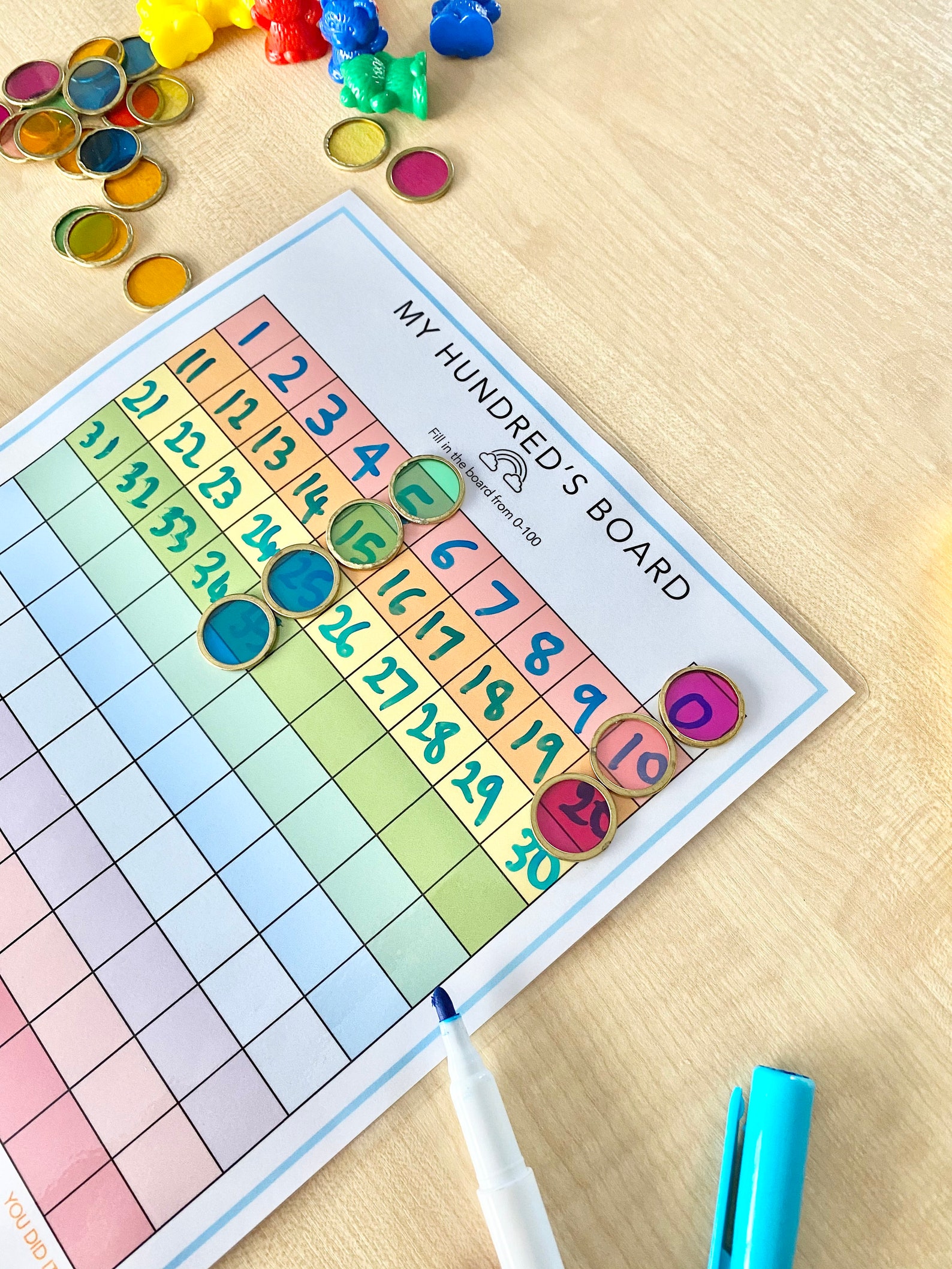 Printable Hundreds Board / Hundreds Chart Rainbow Colours Etsy