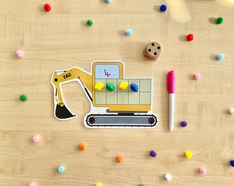 Digger themed ten frame counting mat, preschool counting mat, preschool digger activity