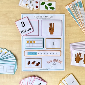 NUMBER MATCH printable - number match game, busy book, number flashcards, preschool math, kindergarten math flashcards, montessori counting
