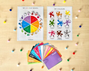 PRESCHOOL COLOURS pack - colour sorting, preschool binder sheet, busy book, color flashcards, color wheel, printable, pre k learning binder