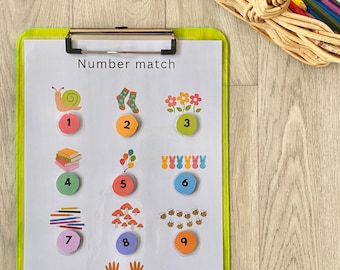 NUMBER MATCH GAME, velcro busy-book game, Printable pdf files