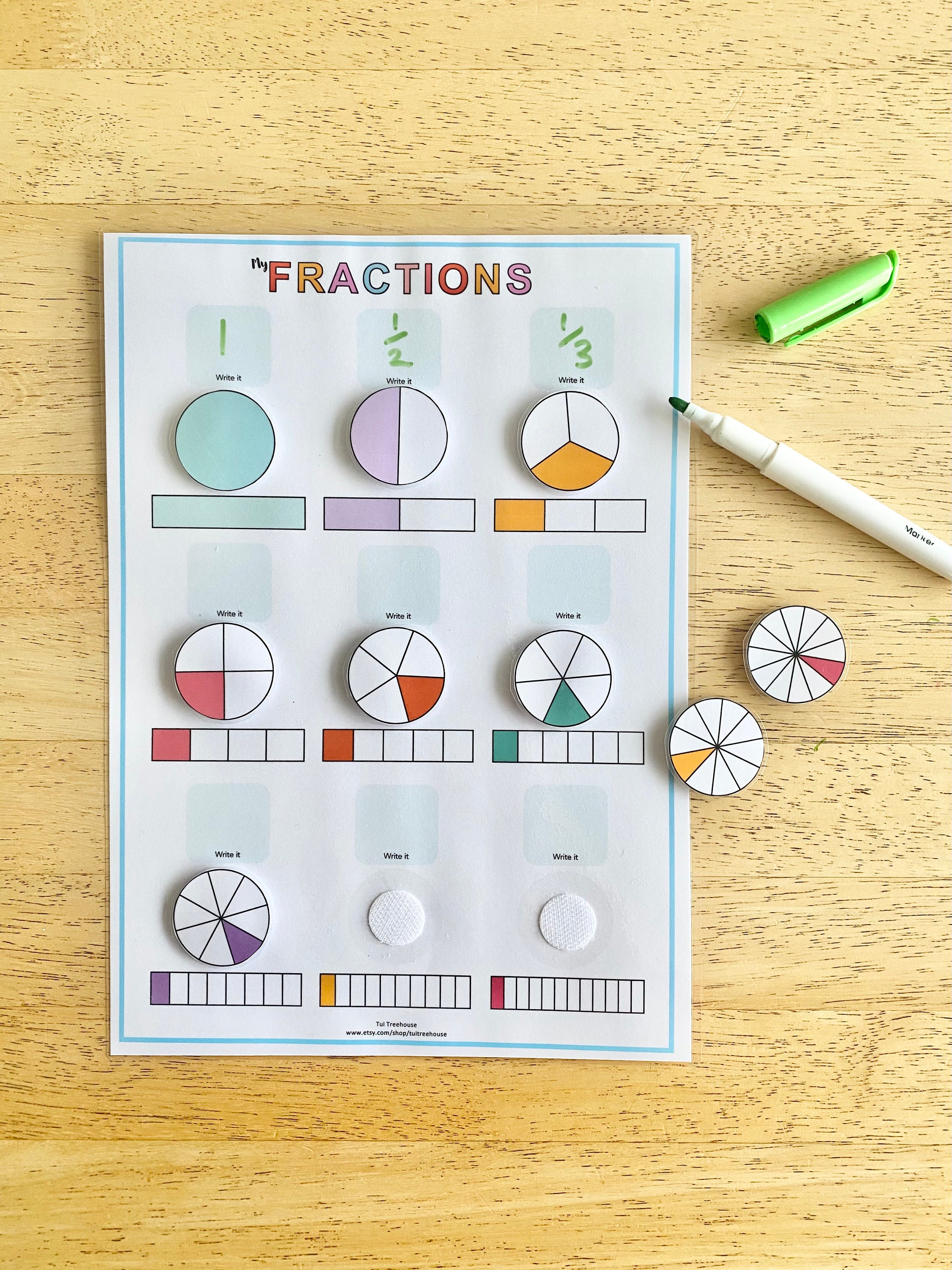 Printable Fractions Chart Interactive Velcro Fractions First Etsy Uk