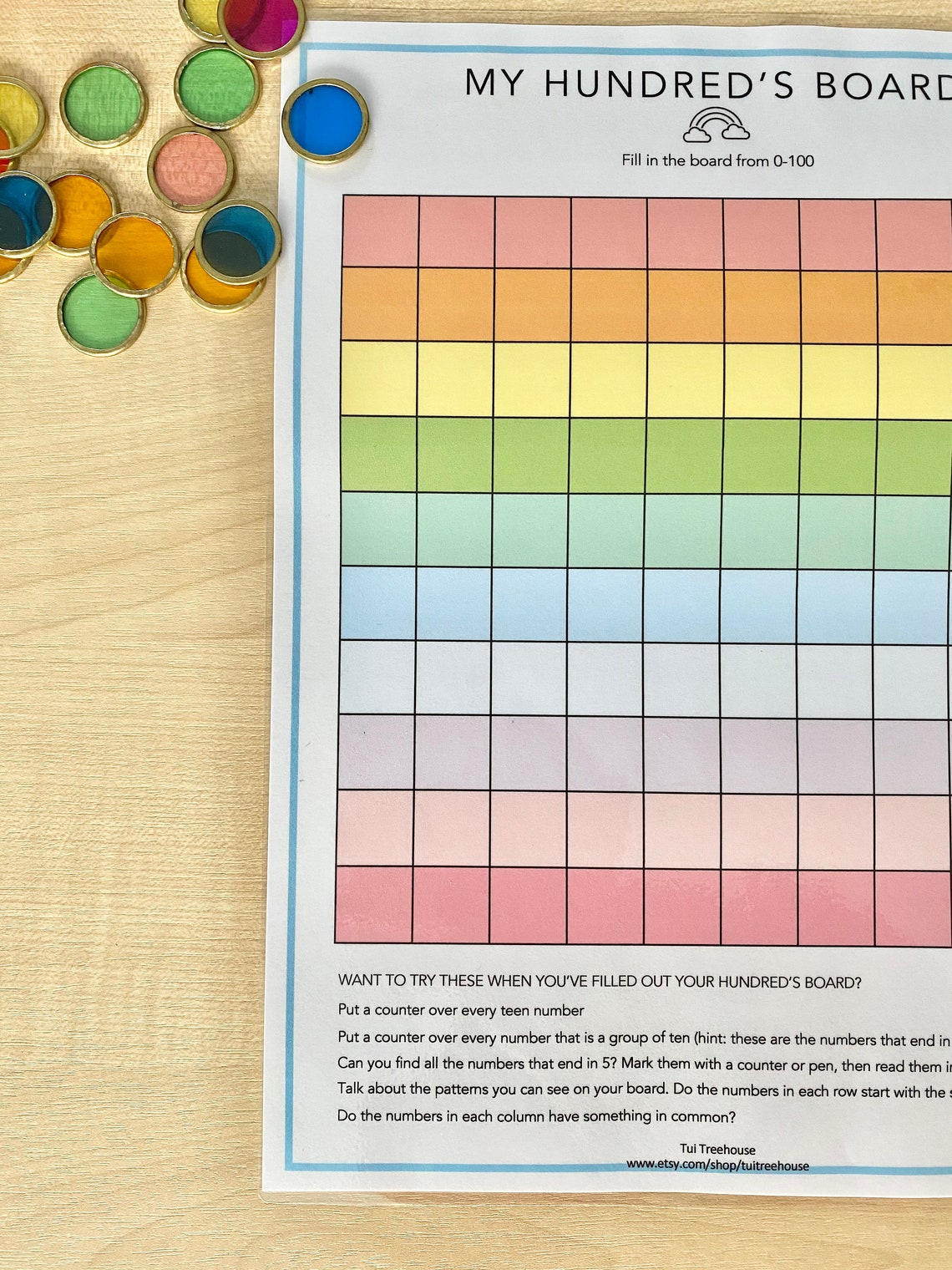 Printable Hundreds Board / Hundreds Chart Rainbow Colours Etsy