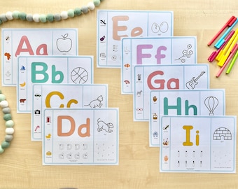 Alphabet Learning Mats set, alphabet playdough mat, letter tracing practice, alphabet activity, preschool printable, play dough letter mats