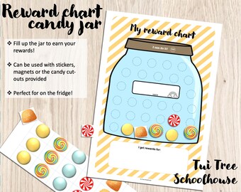 Sticker chart, reusable reward chart, candy jar design - orange