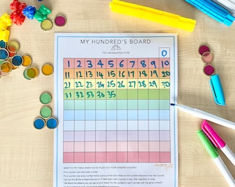 GRÁFICO DE CIENTOS - Tablero de cientos imprimible / cientos de colores del arco iris, matemáticas de primer grado, matemáticas de segundo grado, matemáticas de jardín de infantes imprimibles