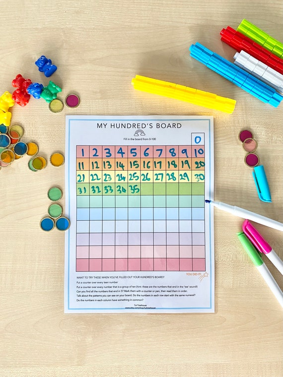 printable hundreds board hundreds chart rainbow colours etsy