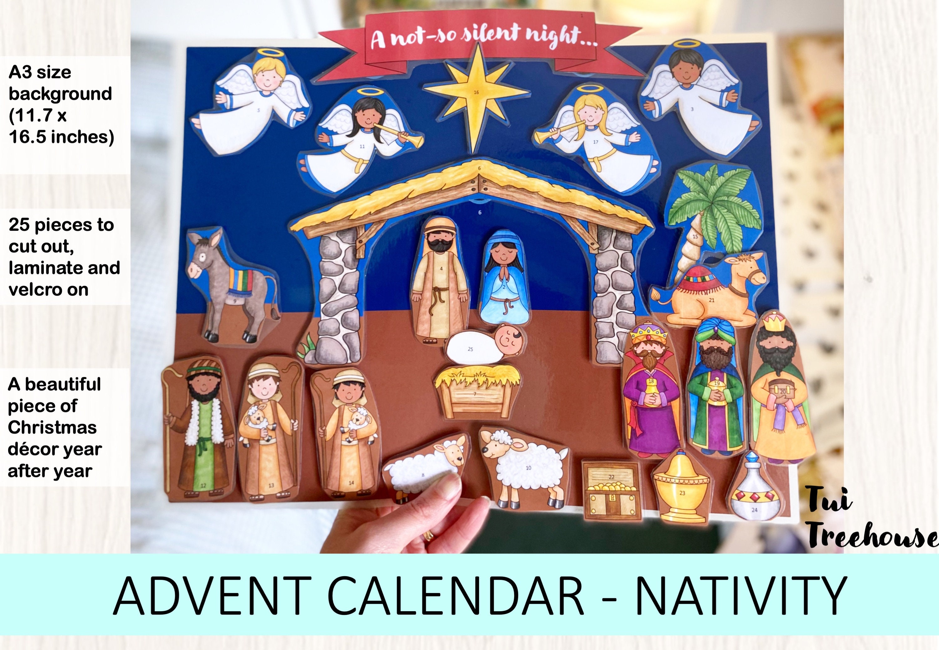 Printable Advent Calendar LIGHT Colourway Nativity DIY Advent Calendar, Kids Nativity Activity