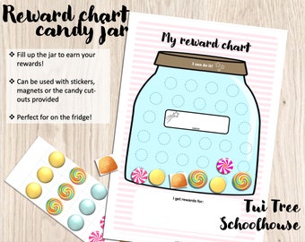 Reward chart/sticker chart - candy jar - baby-pink stripes