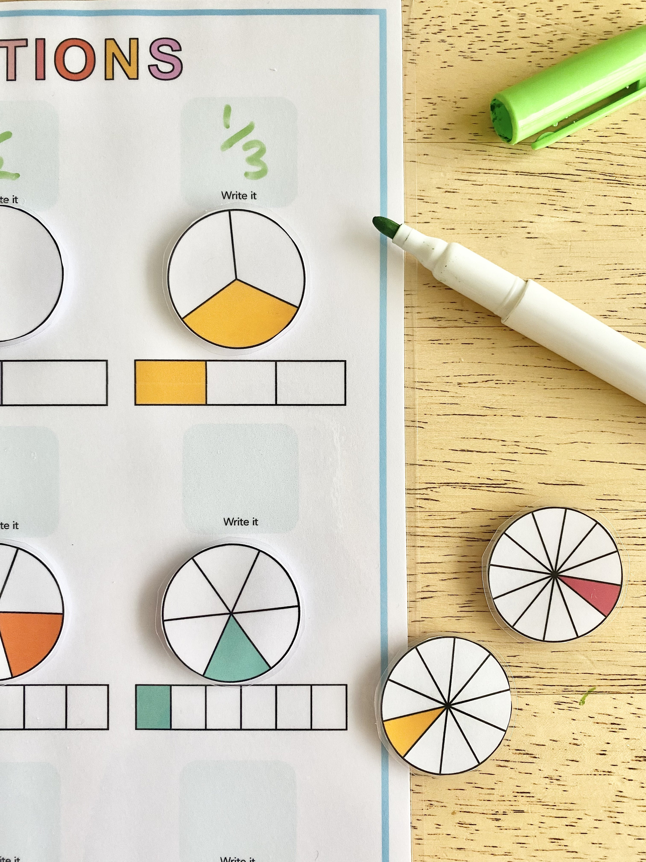Printable Fractions Chart, Interactive Velcro Fractions, First Grade ...