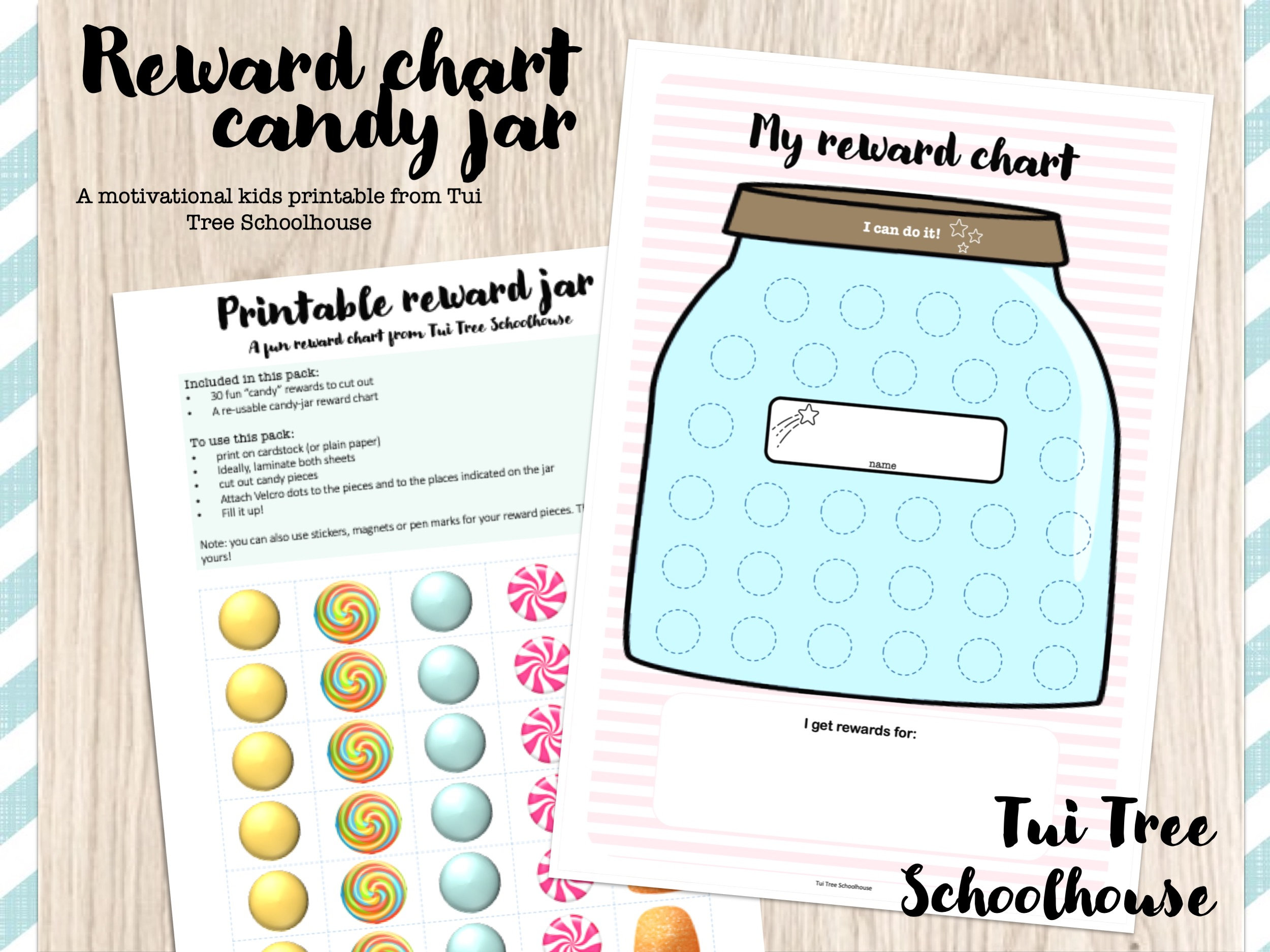 Reward Chart/sticker Chart Candy Jar Baby-pink Stripes 