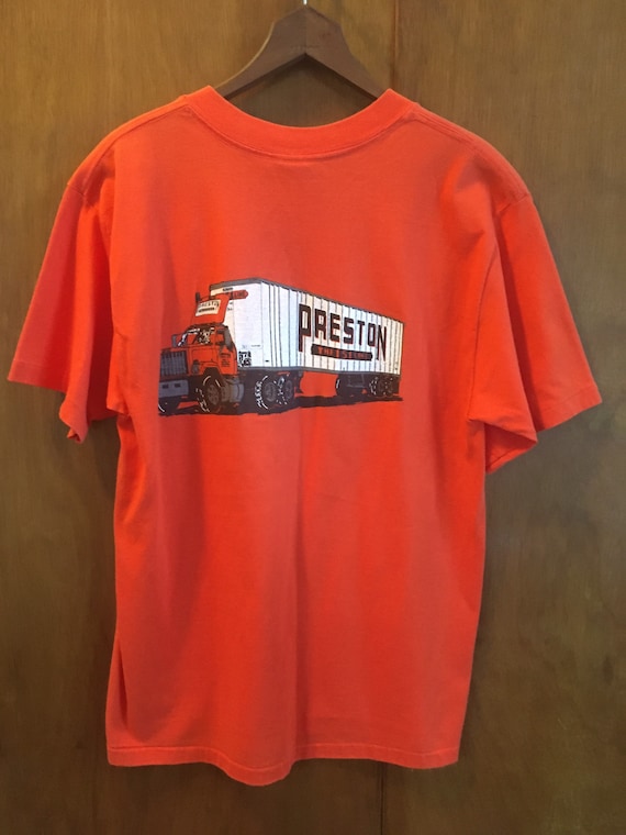 VTG PRESTON TRUCKER Dirt Ft T Shirt Orange Large E