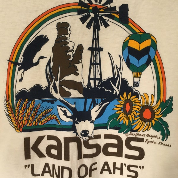 KANSAS "Land of Ah's" TEE 1980's tourism t-shirt, beautiful colorful image