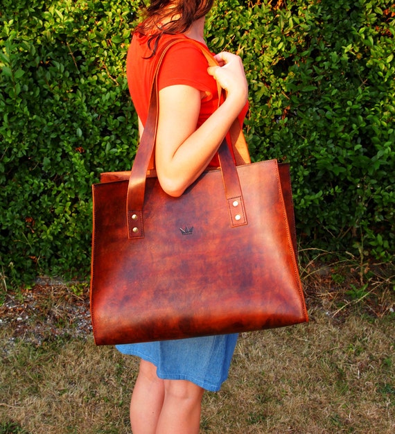 Items similar to Handmade Leather Tote Bag Big Leather Bag Strong