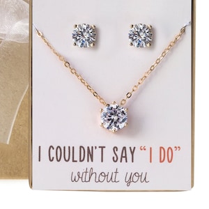 Brautjungfer Geschenk, Brautjungfer Schmuck, Gold Schmuck-Set, Brautjungfer Schmuck-Set, Gold Ohrstecker und Halskette Set, NE558