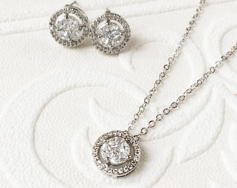 Conjunto de brincos e colar de prata para noivas, joias de casamento, N503-S