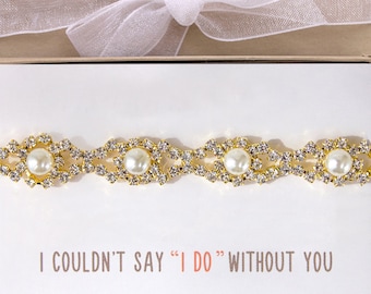 Bridesmaid Gift, Bridesmaid Jewelry Set, Pearl Bracelet, Gold Bracelet , B158-2