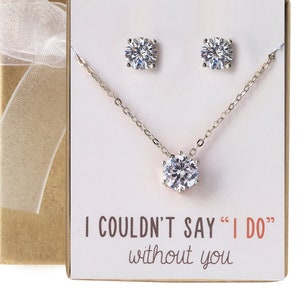 Bridesmaid Jewelry Set, Bridesmaid Earring, Bridesmaid Necklace, Silver Earrings and Necklace Set, NE558