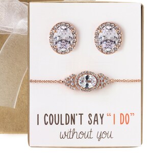 Bridesmaid Jewelry Set Gift, Rose Gold Jewelry Set, Rose Gold Earrings and Bracelet Set, BE159-2