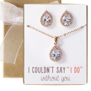 Bridesmaid Gift, Bridal Party Jewelry Set,  Rose Gold Jewelry Set, Rose Gold Earrings and Necklace Set, N517-2