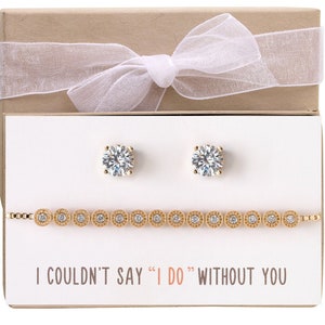 Bridesmaid Gift, Gold Jewelry Set, Bridesmaid Jewelry Set, Gold Stud Earrings and Bracelet Set,  BE166