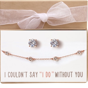 Bridesmaid Jewelry Set Gift,  Rose Gold Jewelry Set, Rose Gold Earrings and Bracelet Set, B181+E170-2