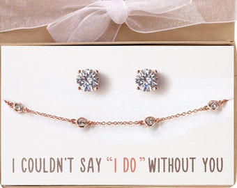 Bridesmaid Jewelry Set Gift,  Rose Gold Jewelry Set, Rose Gold Earrings and Bracelet Set, B181+E170-2