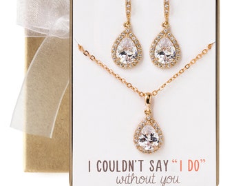 Bridesmaid Gift, Bridal Party Jewelry Set, Gold Jewelry Set, Gold Earrings and Necklace Set,  N518-2