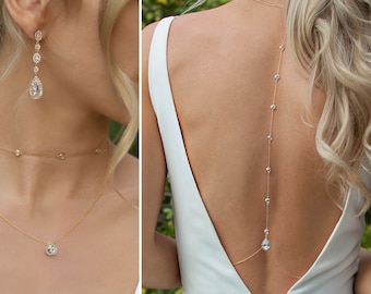 Back Necklace for Wedding Dress, Backdrop Necklace, Back Jewelry, Bridal Jewelry Set For Open Back Dress