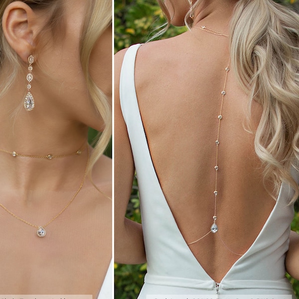 Back Necklace for Wedding Dress, Backdrop Necklace, Back Jewelry, Bridal Jewelry Set For Open Back Dress