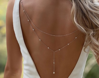 Back Jewelry Clip, Back Necklace for Open Low Back Dress, Backdrop Necklace, Wedding NBC053