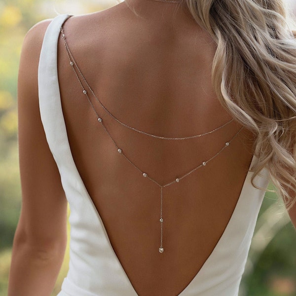 Back Jewelry Clip, Back Necklace for Open Low Back Dress, Backdrop Necklace, Wedding NBC053