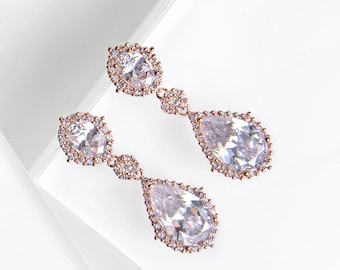 Dangle Earrings, Drop Earrings, Bridal Earrings, Teardrop Earrings, Crystal Jewelry, Rose Gold Earrings, Wedding Earrings, Crystal Earrings