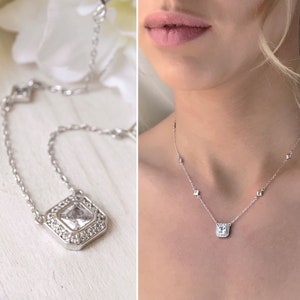 Bridal Jewelry, Crystal Chain Necklace, Bridal Necklace, Wedding Jewelry, Silver Jewelry, Wedding Accessories, Pendant Necklace, N329-S