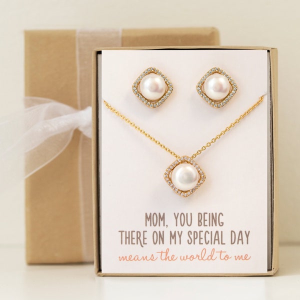 Mother of the Bride Gift, Wedding Gift, Mother of the Groom Gift, Bridal Shower Gift, Wedding Jewelry, Jewelry Set, Pearl Necklace