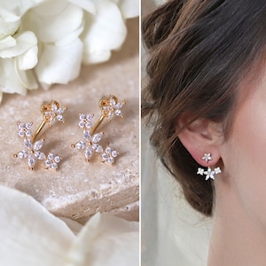 Bridal Earrings, Stud Earrings, Wedding Jewelry, Ear Jacket Earrings,    E384